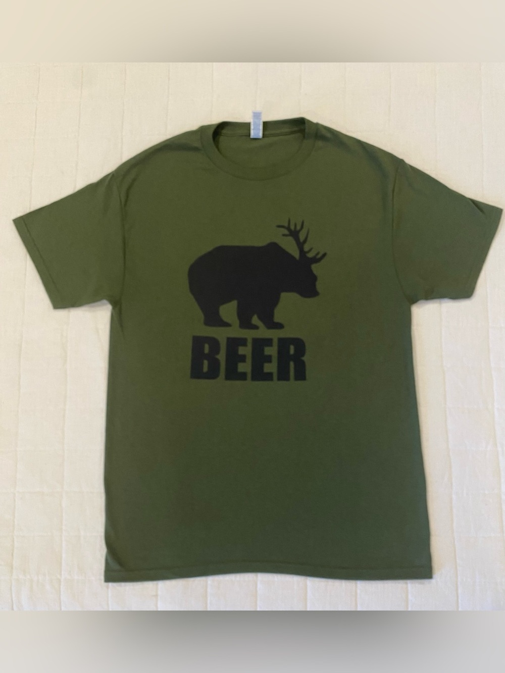 BEER (Bear + Deer) Graphic T-Shirt - Olive Green - Size M